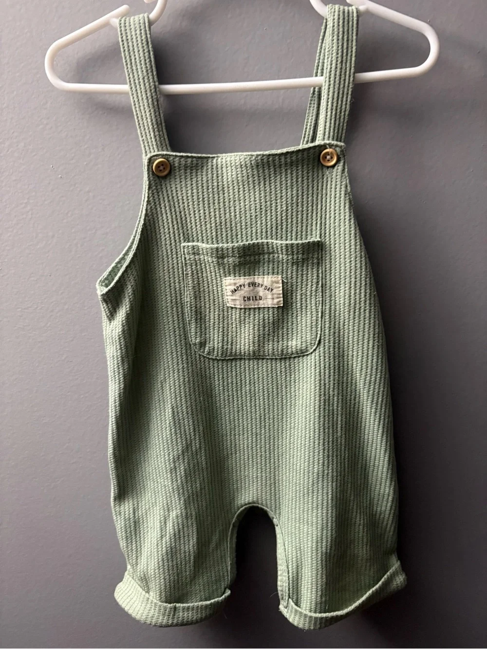Child Green Ribbed Cotton Overalls for Kids